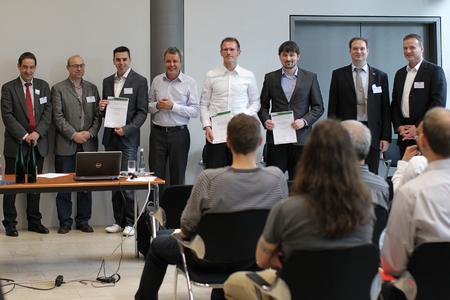 v.l.n.r: Prof. Dr. Andreas Oberweis (KIT), Dr. Michael Ranft (SWR), Bastian Karweg, Matthias Grund (andrena), Benjamin Klatt, Tobias Wüchner, Prof. Dr. Reußner (FZI), Hagen Buchwald (andrena)