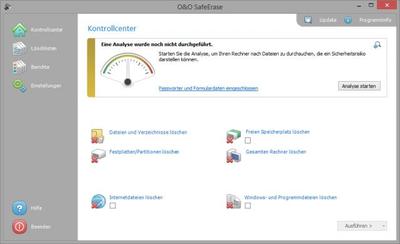 Startseite von O&O SafeErase vor der Analyse