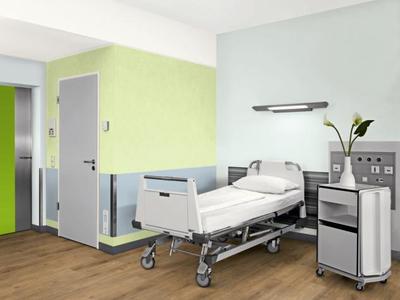 Angenehme Raumstimmungen haben auf den Heilungsprozess eine positive Auswirkung. Daher ist es besonders wichtig, hier eine wohnliche Atmosphäre zu schaffen. Die drei Entwürfe bilden Patientenzimmer in Ton-in-Ton-Stimmung, mit geringem und starkem Kontrast ab (Foto: Caparol Farben Lacke Bautenschutz)