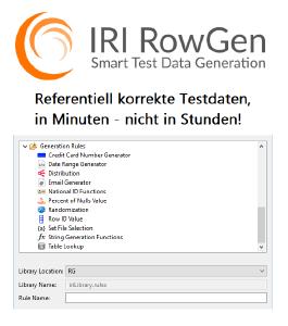IRI RowGen erstellt und füllt automatisch massive DB-, Datei- und Berichtziele mit strukturell und referentiell korrekten Testdaten - in Minuten, nicht Stunden!