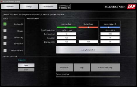 Mit der Steuerungssoftware SEQUENCE Xpert lässt sich das bewährte Laserpositioniersystem SERVOLASER Xpert von LAP ganz ohne SPS konfigurieren, steuern und überwachen – einfach per Mausklick auf dem Tablet oder PC