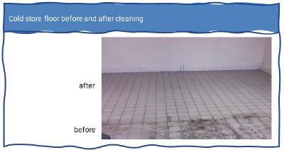 Cold store floor before and after cleaning