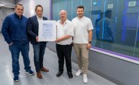 v.l. Florian Fischer (WORTMANN AG), Martin Schrand (TÜV Rheinland), Siegbert Wortmann, Dominik Schütz (WORTMANN AG)
