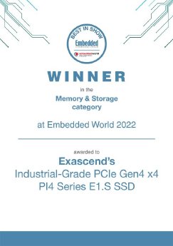 The best-in-show award won by Exascend’s PI4 series E1.S SSD..jpg