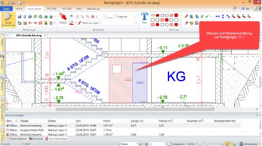 Die Abbildung zeigt das Messen und die Massenermittlung mit RxHighlightR17.1