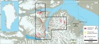 Abbildung 1: Lageplan der neuen Lizenzen Eleonore North in Ostgrönland mit höffigen kaledonischen Intrusionen.