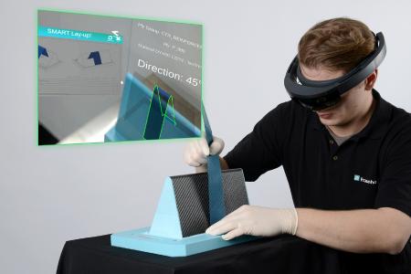 The Fraunhofer IPT has developed software for commercially available smart glasses that specifies the correct deposition of the semi-finished materials as a virtual representation on the mold