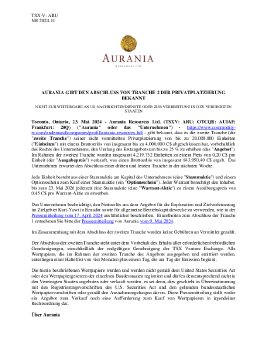 24052024_DE_ARU_Aurania Announces Closing of Tranche 2 2024.05.23 FINAL de.pdf