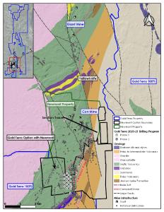 Figure 1. Plan View of Gold Terra’s Phase 1 Drilling Program on Newmont Option Property