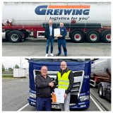 Oben: Reinhold Parusel (rechts) wurde für sein jahrzehntelanges Engagement für GREIWING vom Geschäftsführenden Gesellschafter Roland Greiwing geehrt. 

Unten: Geschäftsführer der GREIWING logistics for you GmbH, Matthias Gehrigk dankte Lkw-Fahrer Jörg Schreckenbach für seine Unternehmenstreue