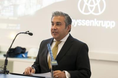 Premal Desai, Sprecher des Vorstands thyssenkrupp Steel Europe spricht zu den Gästen des Events
