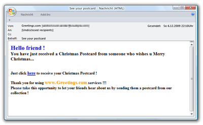 Screenshot einer gefälschten XMas-Card