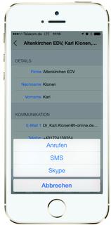 cobra Mobile CRM iPhone5 Kontakart Auswahl