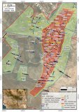 Abbildung 1. Lageplan mit den Bohrlansatzpunkten und den Au-Äquivalentwerten (g/t) aus der Bohrkampagne 2025–2026 auf der Liegenschaft Tombstone im Südosten von Arizona. Die in dieser Pressemitteilung genannten Bohrlöcher sind rot dargestellt; abgeschlossene Bohrlöcher, deren Untersuchungsergebnisse noch ausstehen, darunter die elf Step-out-Bohrungen der North Extension, sind grün dargestellt. Zuvor gemeldete Bohrlöcher sind orange und die Bohrlöcher aus den Jahren 2020–2024 weiß dargestellt.