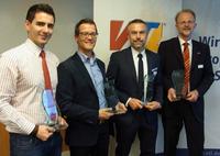 Die Preisträger (von links): Dominic Neininger, Otto Bächle GmbH; Henk van Poppel, Claassen; Thomas Wilberg und Lothar Klatt, beide Spedition Hoss. Bildquelle (VTL GmbH)