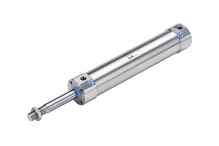 Für den Einsatz in feuchter und aggressiver Umgebung gemacht: Die rostfreien Edelstahlzylinder der Serie CG5-X2977 im Clean Design. Leicht und effizient zu reinigen, und global einsetzbar durch die Verwendung FDA- und EU-1935/2004-konformer Materialien / Foto: SMC Deutschland GmbH