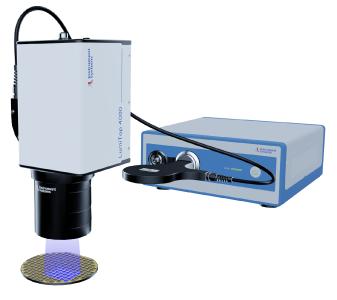 The camera-based measurement solution with the LumiTop 4000 in combination with a 100 mm macro lens permits fast parallel analysis of the μLEDs of a wafer