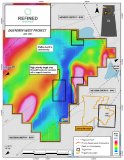 Abbildung 1: Projekt Dufferin West und Ziele hoher Priorität, die durch regionale Verwerfungen und Geophysik definiert wurden Abbildung 1: Projekt Dufferin West und Ziele hoher Priorität, die durch regionale Verwerfungen und Geophysik definiert wurden