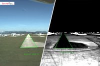Left: 	Detection of the runway with an optical camera
Right: 	IR image of the runway, which enables better detectability, especially in poor visibility conditions.