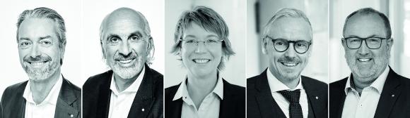 Die neue Babtec-Geschäftsleitung, v.l.n.r.: Michael Flunkert (Gründer und Geschäftsführer), Waios Kastanis (Geschäftsführer), Dagmar Henkel (Human Ressources), Lutz Krämer (Bereich Produkte), Peter Hönle (Bereich Vertrieb und Services)