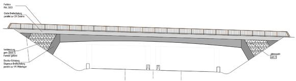 Ansicht einer feuerverzinkten Brücke über der A44 (Zeichnung: DEGES)