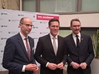 Im Gespräch mit dem regionalen Handwerk: CDU-Fraktionschef Manuel Hagel (Mitte) mit Präsident Karsten Lamprecht (rechts) und Hauptgeschäftsführer Walter Bantleon von der Handwerkskammer Karlsruhe.   Foto: HWK KA