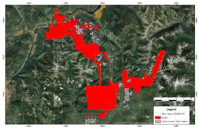Satellitenaufnahme mit Angabe des Grundbesitzes von Ximen im Gebiet Nelson-Salmo