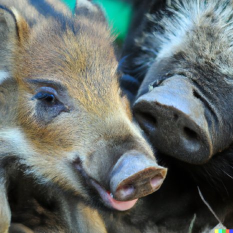 KI- a baby wildboar with happy bright eyes is teached by a sworm.png