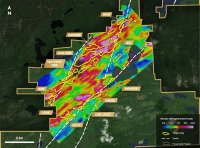 Figure 1: Geophysical targeting map with gold in bedrock targets