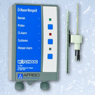 The AFRISO WATCHDOG oil/water alarm ÖWU monitors rooms for unwanted oil or water accumulations