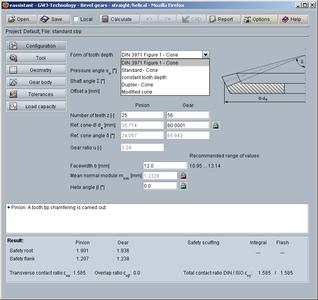 eAssistant calculation module for straight and helical bevel gears