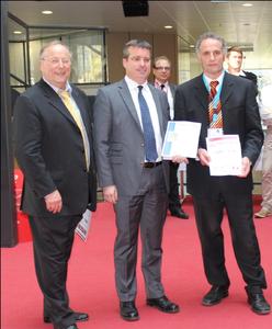 Herr Schmidt, Geschäftsführer Gerotron, Herr Dr.-Ing. Stefan Bonerz, Technologiemanager, Herr Dipl.-Ing. Josef Greif, Leiter Kostruktion (beide Ott-Jakob Spanntechnik)