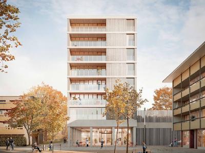 8-geschossiges Wohn- und Geschäftshaus in Holz (Freiburg im Breisgau) © Weissenrieder Architekten BDA