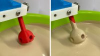 FLM-gefertigter Probekörper vor (links) und nach (rechts) der Beschichtung mit dem entwickelten keramischen Schlicker.