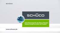 Szene aus dem TV-Spot: Das Schüco Markenlogo wird durch die graue Farbe noch prägnanter. Die grüne Farbe steht für Natur, Umweltbewusstsein, Nachhaltigkeit - aber auch für Lifestyle, Zukunft und Gegenwart und die Haltung des Unternehmens