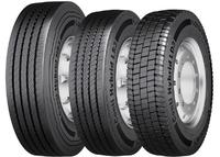 Die neuen Conti Hybrid Reifen für den gemischten Einsatz: Der Lenkachsreifen Conti Hybrid HS3 315/80 R 22.5 für schwere Lkw sowie die Lenk- und Antriebsachsreifen Conti Hybrid HS3 und Conti Hybrid HD3 215/75 R 17.5 für leichte Lkw