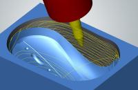 Formeinsatz für eine Computermaus: Fräsen einer Freiformfläche mit hyperMILL® MAXX Machining und einem konischen Tonnenfräser / Quelle: OPEN MIND
