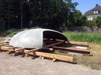 Ein Pavillon aus extrem dünnem Textilbeton – vom Projektteam liebevoll Smartie oder Ufo genannt – wurde bereits in Dresden montiert / FOTO/BILD: Gerd Priebe, GPAC – Dresden