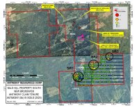 Abbildung 1: Position der mineralisierten Bereiche bei Bald Hill mit Zielen in der Nähe der Main Zone und kürzlich entdeckten Bodenanomalien.  Hinweis: Die Claims 11848 und 12476 werden im Sommer 2026 Bodenprobenahmen unterzogen.
