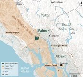 Abbildung 1. Karte mit der Lage des Projekts Palmer im Verhältnis zur lokalen Infrastruktur und den nahe gelegenen Minen.