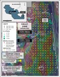 Abbildung 1: Lageplan mit den CVG-Magnetikdaten (berechneter vertikaler Gradient), den wichtigsten Analyseergebnissen der Oberflächenprobenahmen und den Fortschritten auf dem Kupferprojekt Laverdiere Abbildung 1: Lageplan mit den CVG-Magnetikdaten (berechneter vertikaler Gradient), den wichtigsten Analyseergebnissen der Oberflächenprobenahmen und den Fortschritten auf dem Kupferprojekt Laverdiere