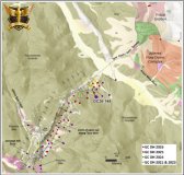 Abbildung 1: Schematische Karte des Erzgangs Main Tyro mit Darstellung der Geologie und der Bohrungen der Jahre 2021, 2023, 2024, 2025 und 2026. Man beachte den Standort des Bohrlochs Nr. GC26-148