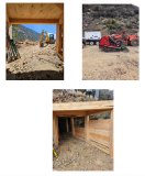 Foto oben links: Umgebautes Stollenportal auf der Sohle Zero mit Blick auf die Aushubgeräte, Foto oben rechts: Erdbewegungsgeräte und Generator beim Minenprojekt IMA und Foto unten Mitte: Neu errichtetes Portal auf der Sohle Zero beim Minenprojekt IMA