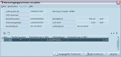 Die ERP-Software oxaion erkennt ein Fehlteil und bucht die Zugangsmenge in Höhe der fehlenden Menge auf ein virtuelles Lager.