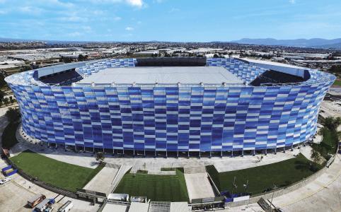 The world’s largest mosaic made of ETFE film decorates the façade of Estadio Cuauhtémoc in Mexico.