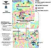 Abbildung 1. Karte der Ziele auf dem Projekt Gran Pilar mit den wichtigsten jüngsten Oberflächenproben, die das Ziel gen Osten des South Block und durch den zuvor unerprobten Central Corridor erweitern.