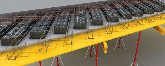 Die Schalung AIRPLAST eignet sich in einer vollkommenen Weise für die Verbindung der Fertigbauplatten. Die Elemente werden in dem Fabrikgebäude auf den frischen Beton positioniert und die Betonplatten werden zur Baustelle transportiert, wo sie eingebaut werden. Im Gegensatz zu dem Polystyrol, gibt AIRPLAST beträchtliche Vorteile, von einem Arbeits- und logistischen Gesichtspunkt aus betrachtet.