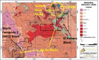 Abbildung 1: Lageplan der Konzessionsblöcke von El Potrero mit dem Au-Ag-Abbaugebiet und den neuen polymetallischen Zielgebieten