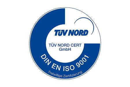 Prüfzeichen des TÜV Nord für die erfolgreiche Rezertifizierung zur DIN EN ISO 9001:2015