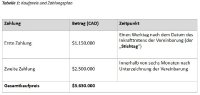 Tabelle 1: Kaufpreis und Zahlungsplan
